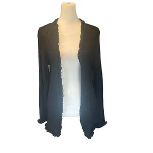 Chico's Women Ruffle Trim Open Front Cardigan Whimsigoth 2 Black Coquette Layer